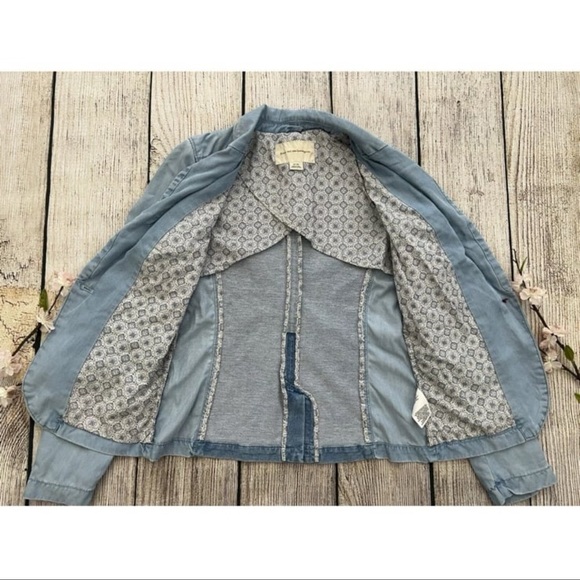 E-- PILCRO AND THE LETTERPRESS blue chambray long sleeve button blazer jacket XS - Picture 6 of 9